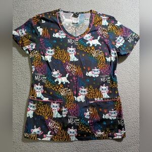 Disney Women`s Gray Rainbow Aristocats Marie Short Sleeve Medical Scrub Top Sz S